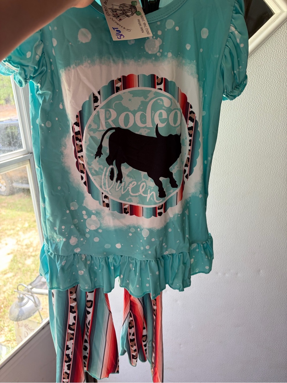 Rodeo Queen Aqua Graphic Ruffle Top